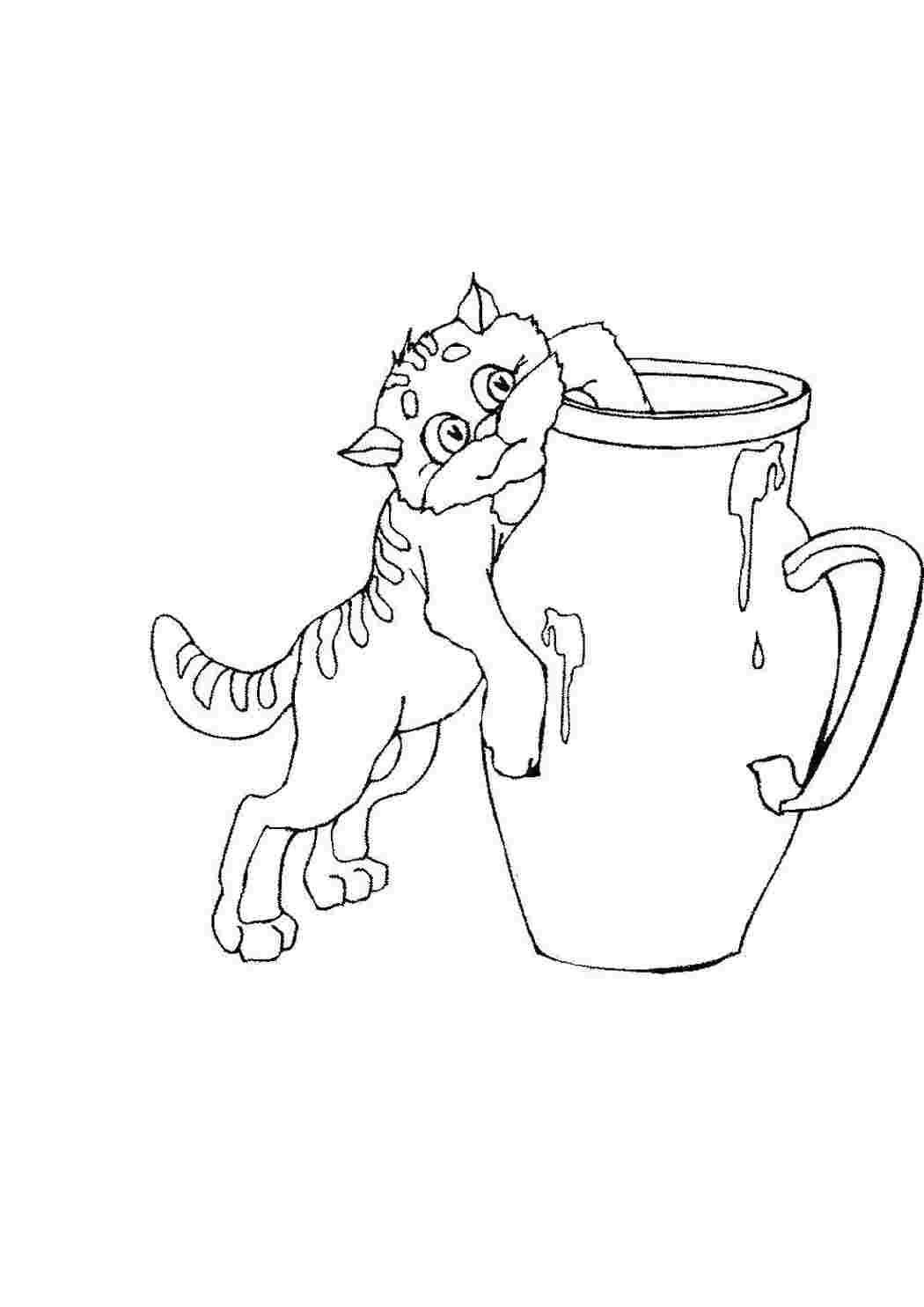Раскраски Кот кушает сметану Кошка кошка, котята