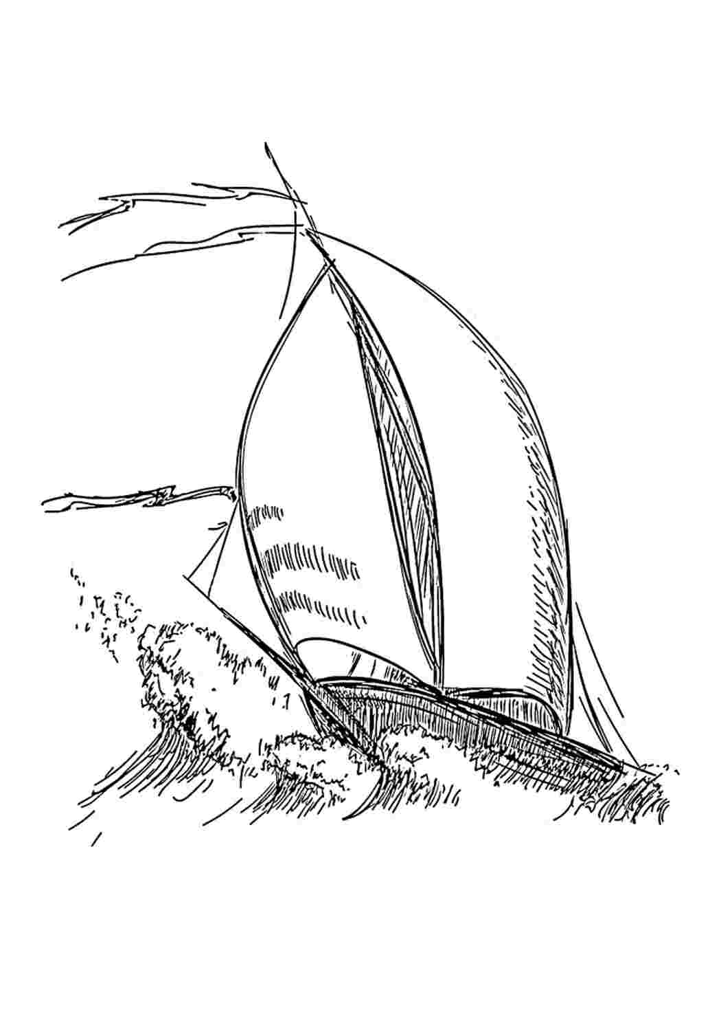 Маленькое судно пробирается через большие волны Раскраски скачать и распечатать бесплатно.