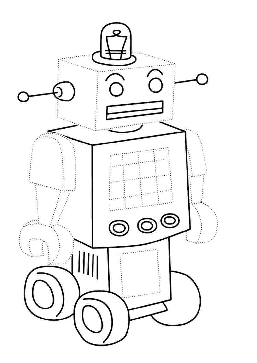 Раскраски Обвести по точкам рисунки с роботами и раскрасить их по точкам по точкам