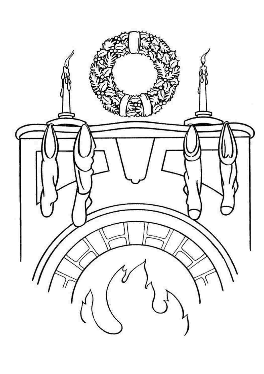Раскраски Новогодний рождественский венок на камине Новогодний рождественский венок на камине Раскраски зима распечатать бесплатно Раскраски на тему зима