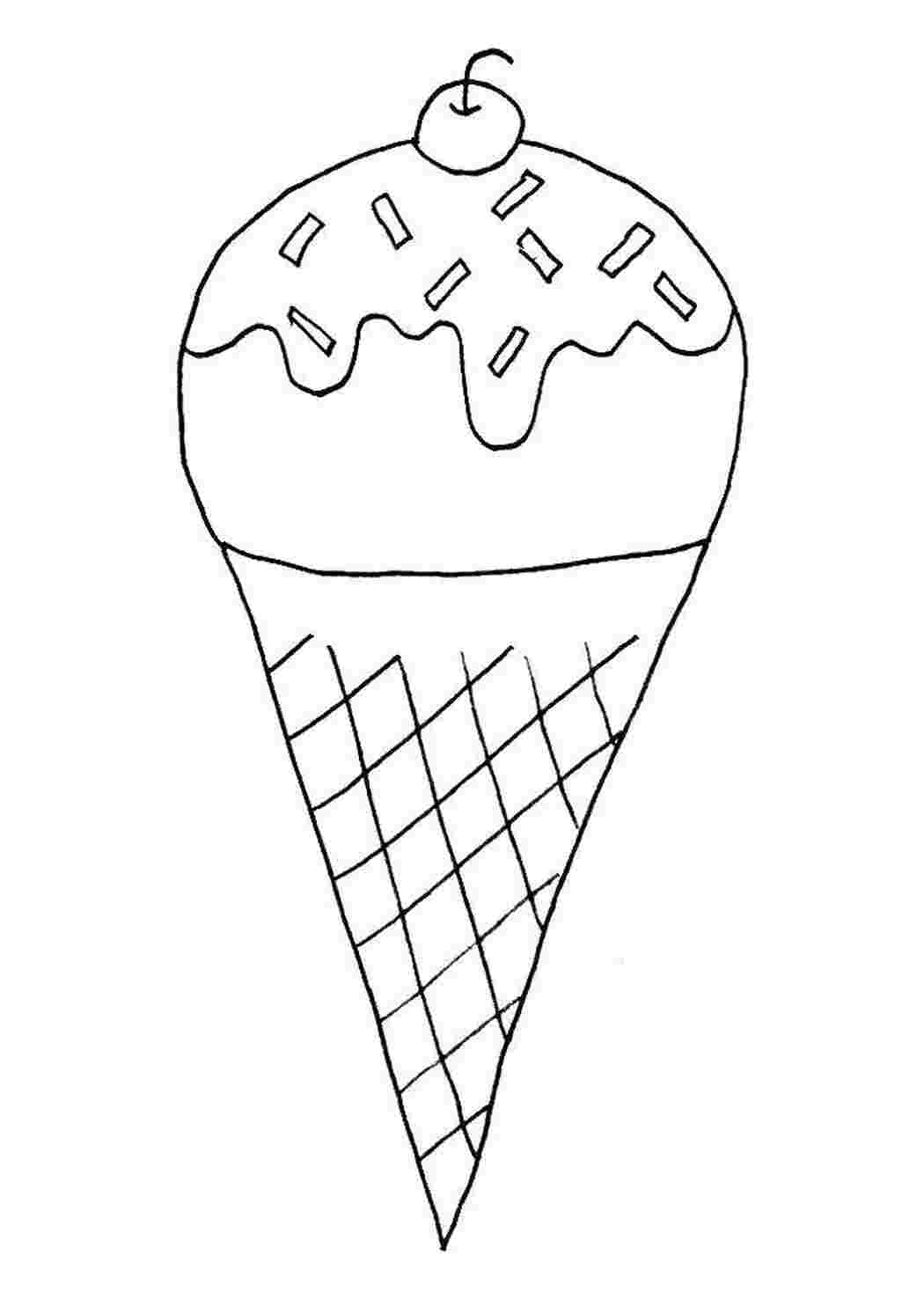 Раскраски Рожок мороженого Лето мороженое, рожок, вишня