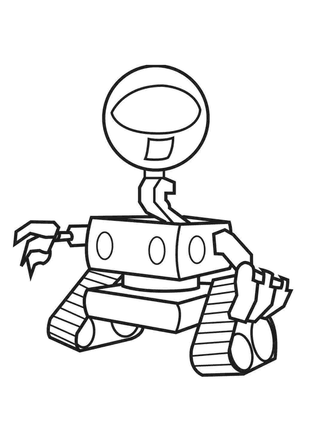 Раскраски картинки на рабочий стол онлайн Робот с одним глазом на гусеницах Раскраски для детей мальчиков