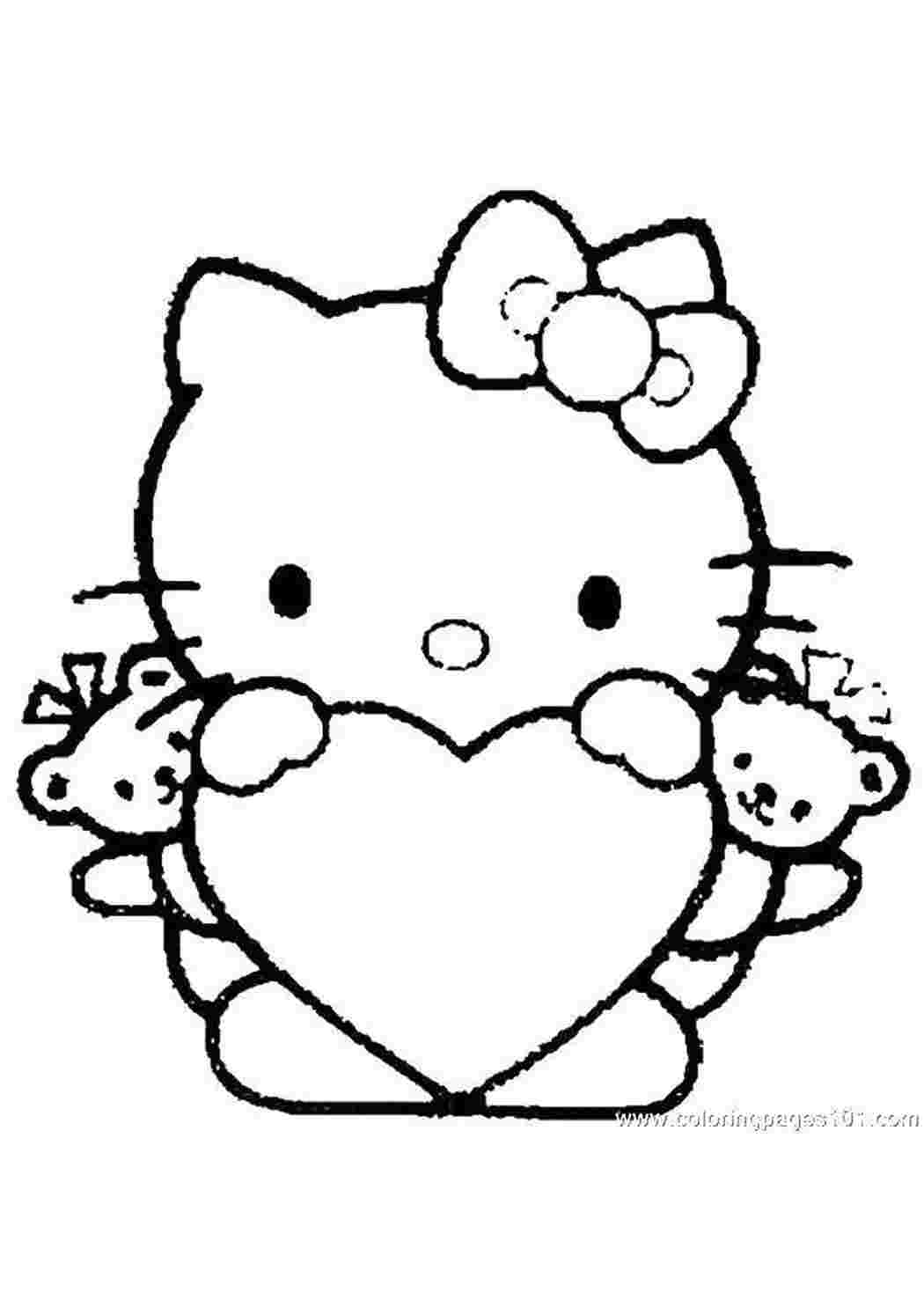 Раскраски Hello kitty с сердечком и мишки Hello Kitty Hello Kitty, мишки, сердечки, бантик