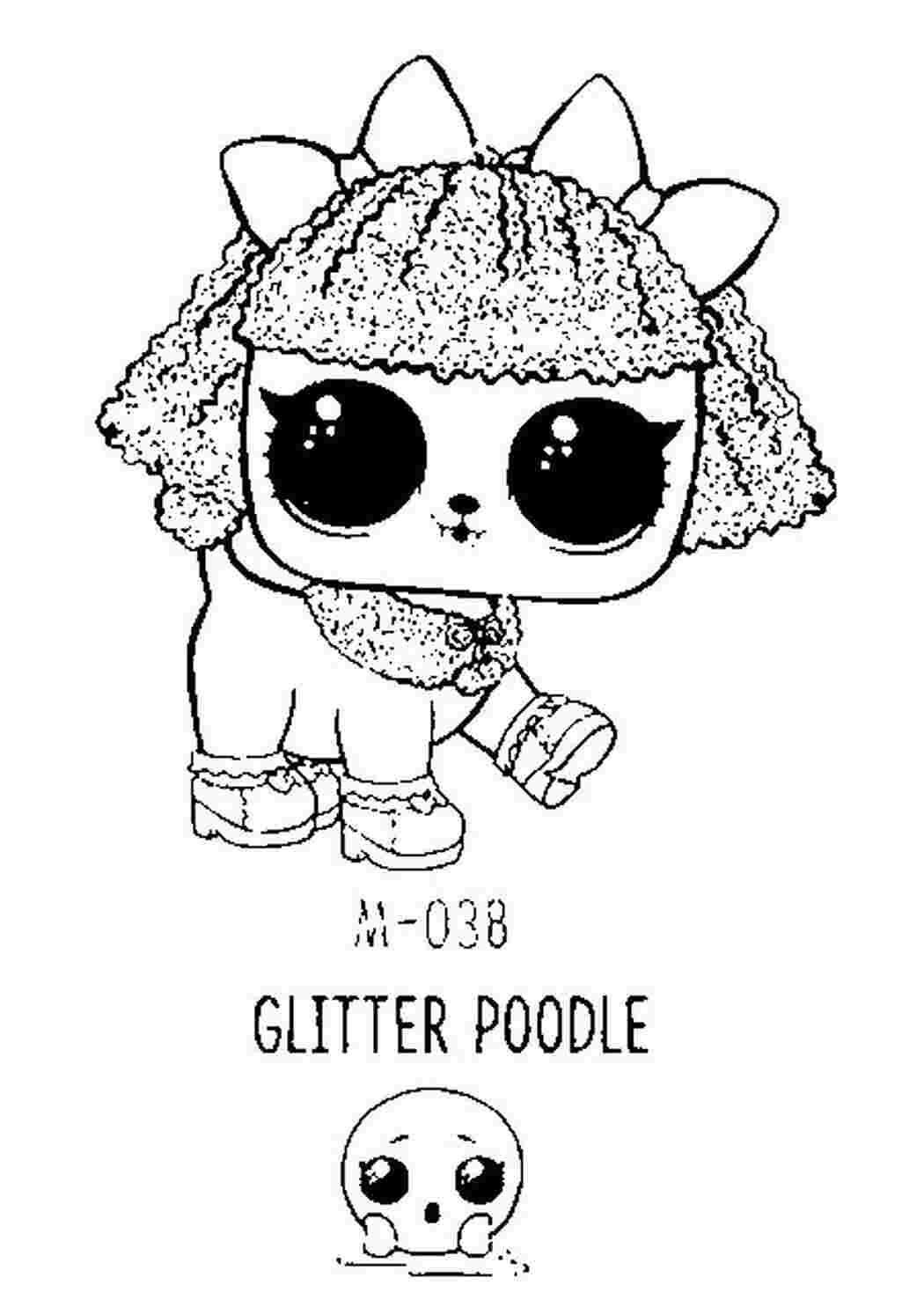 Раскраски куклы лол и питомцыglitter poodle, щенок кукла лол из второй серии клуба глиттерин. Щенок с блестящими волнистыми волосами и бантиками на голове. Щенок с блестящим меховым ошейником.