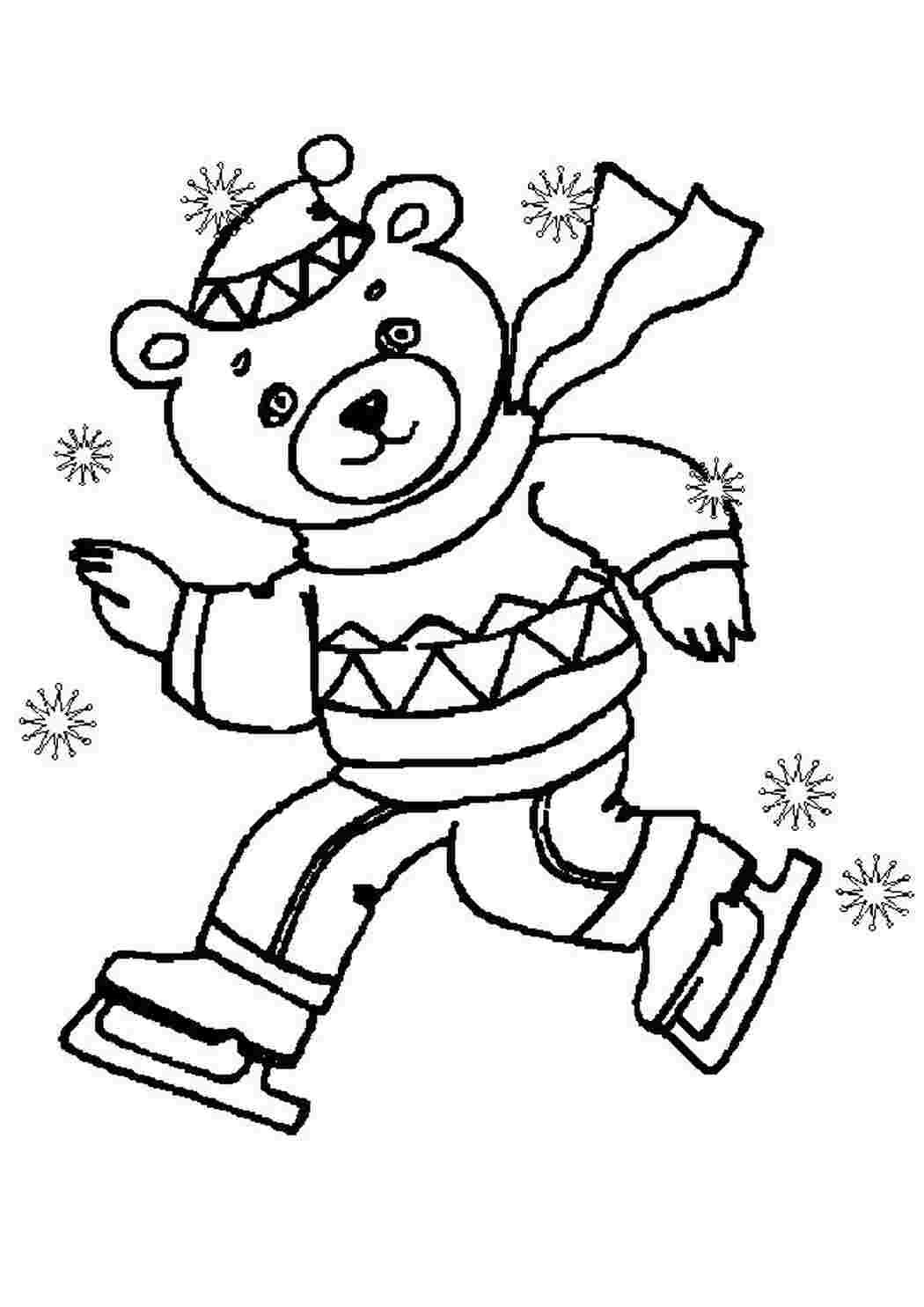 Раскраски Мишка на коньках Мишка на коньках Раскраска зима распечатать Раскраски на тему зима