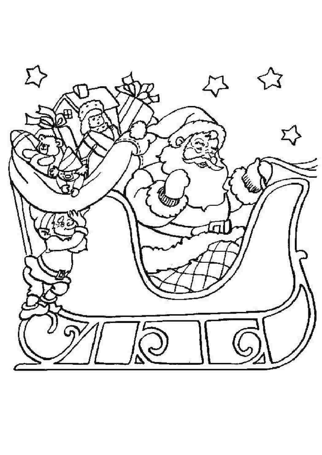 Раскраски Санта клаус с подарками Персонаж из мультфильма санки, санта клаус, игрушки