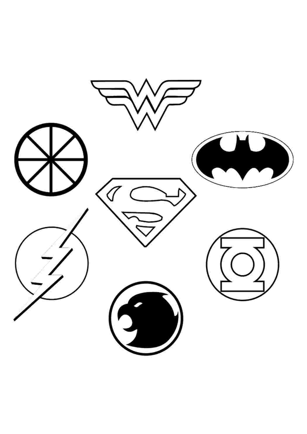 Логотипы разных супергероев. Раскраски скачать и распечатать бесплатно.