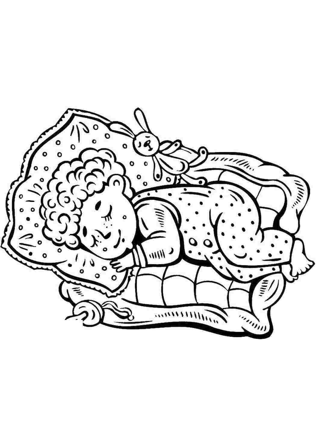 Раскраски Ребенок спит дети ребенок, дети, игрушки. соска