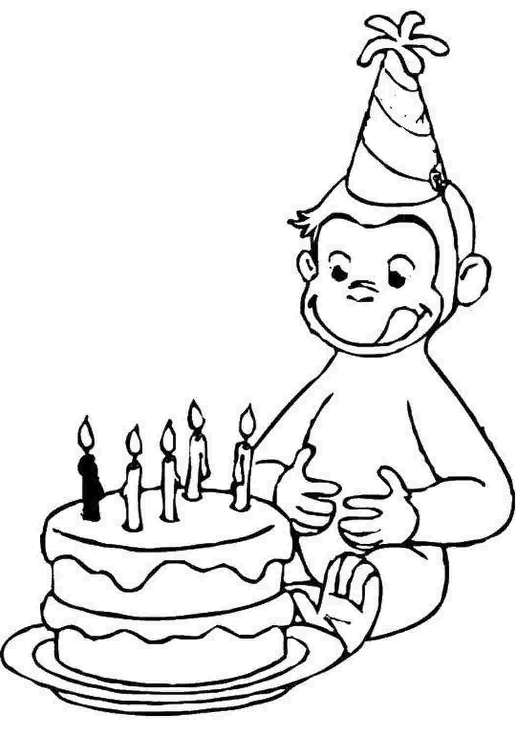 Раскраски Обезьянка и торт со свечами раскраски обезьянка, торт, свечи
