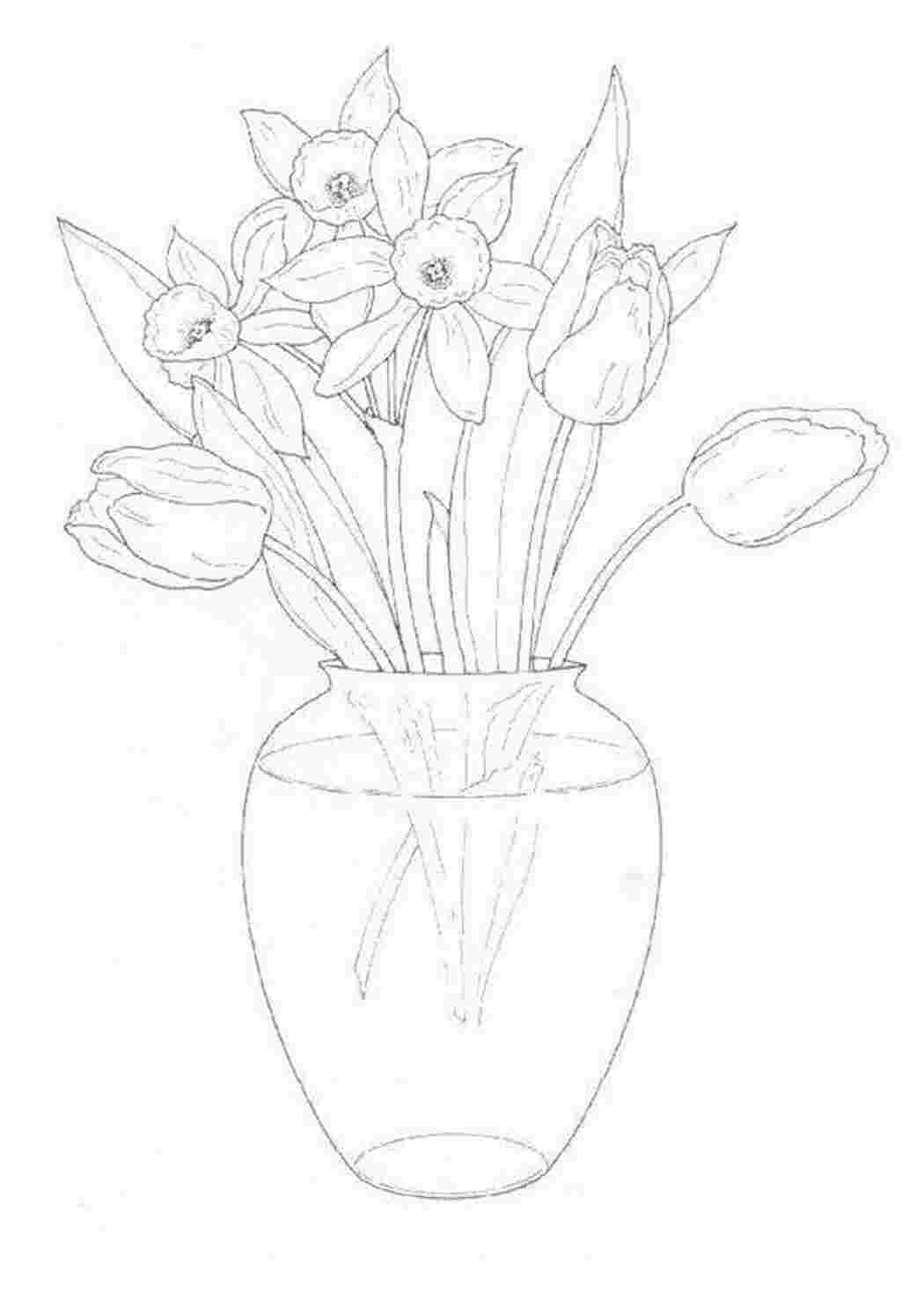 Раскраски Цветы в вазе цветы цветы, растения, бутоны, лепестки, ваза