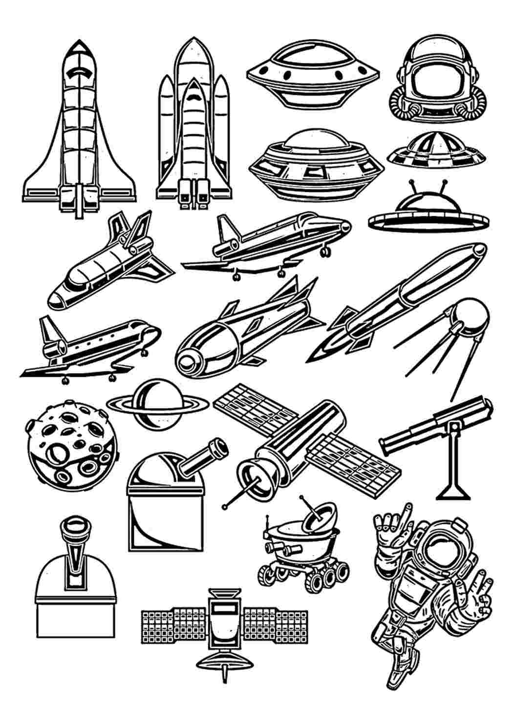 Техника для изучения открытого космоса. Раскраски скачать и распечатать бесплатно.