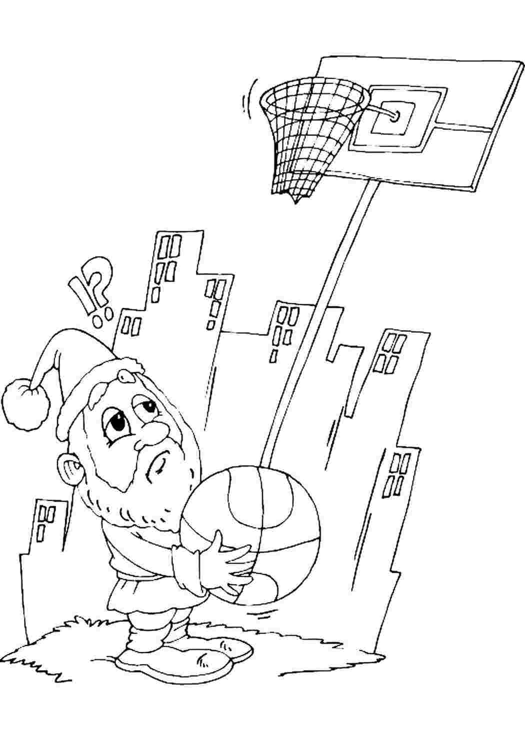 Раскраски Дед мороз баскетбол играет раскраски мяч, дед мороз, щит