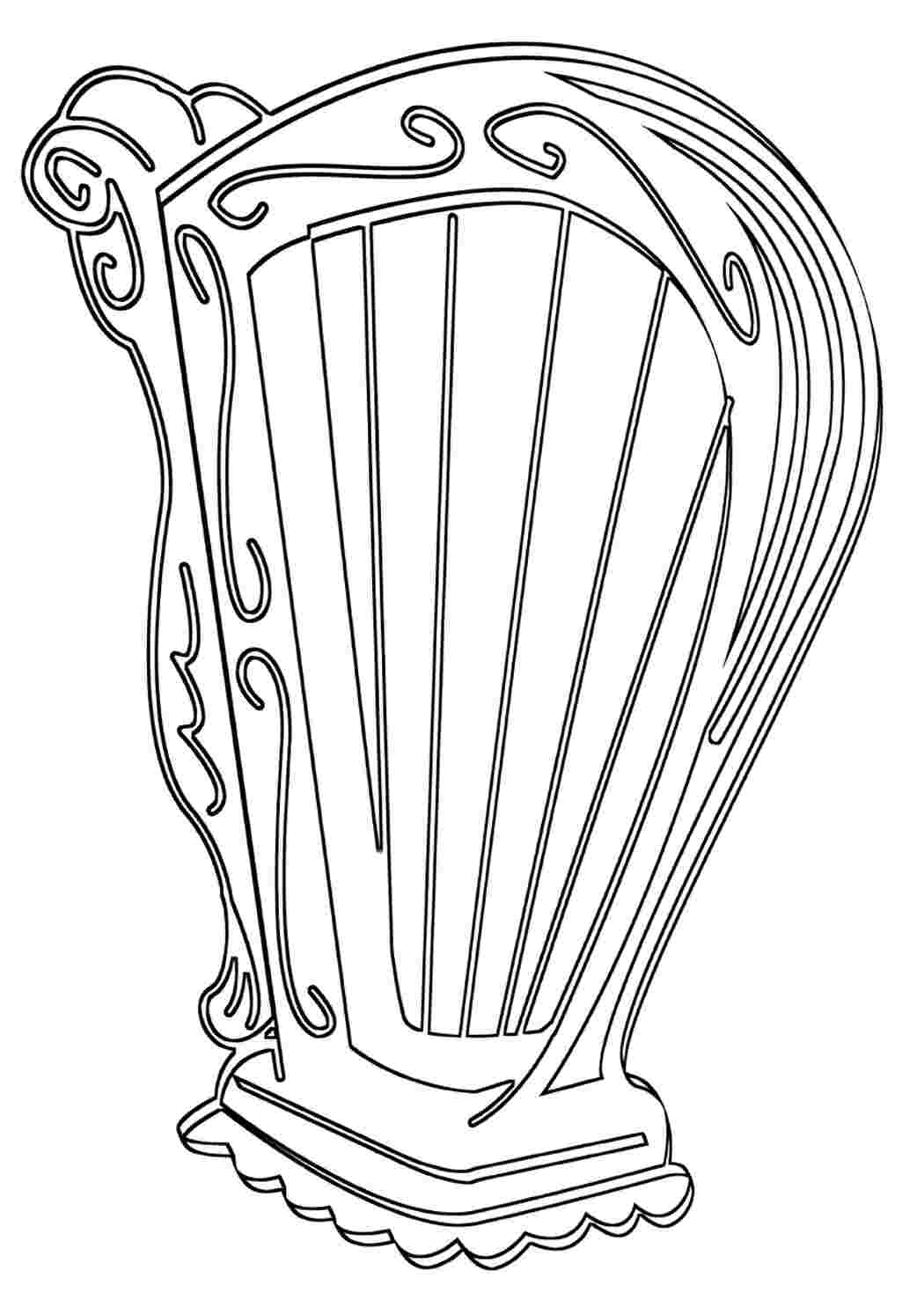 Раскраски Раскраски с арфой струнные музыкальные инструменты
