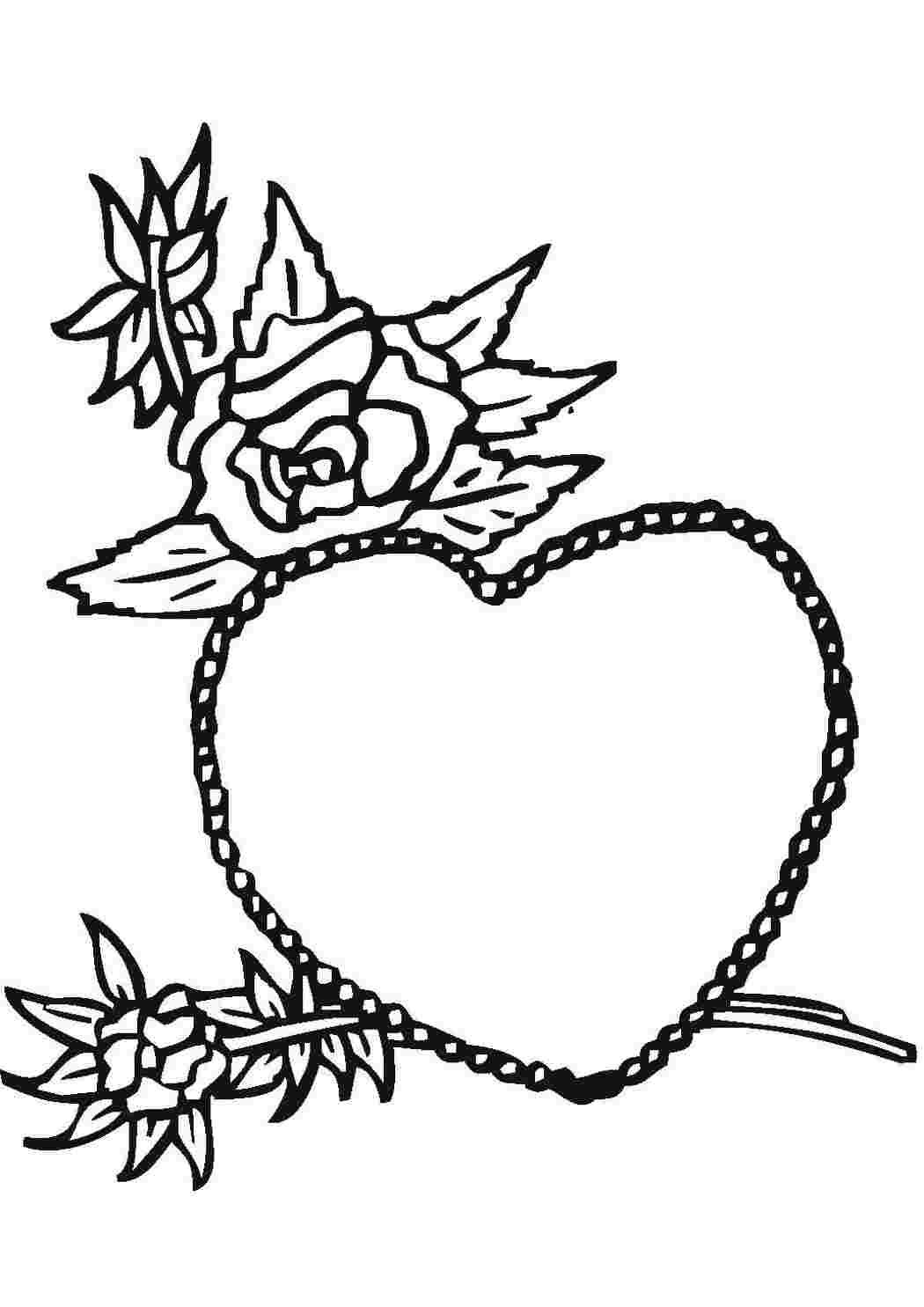Раскраски Сердце и розы Сердечки форма, сердце, любовь, розы