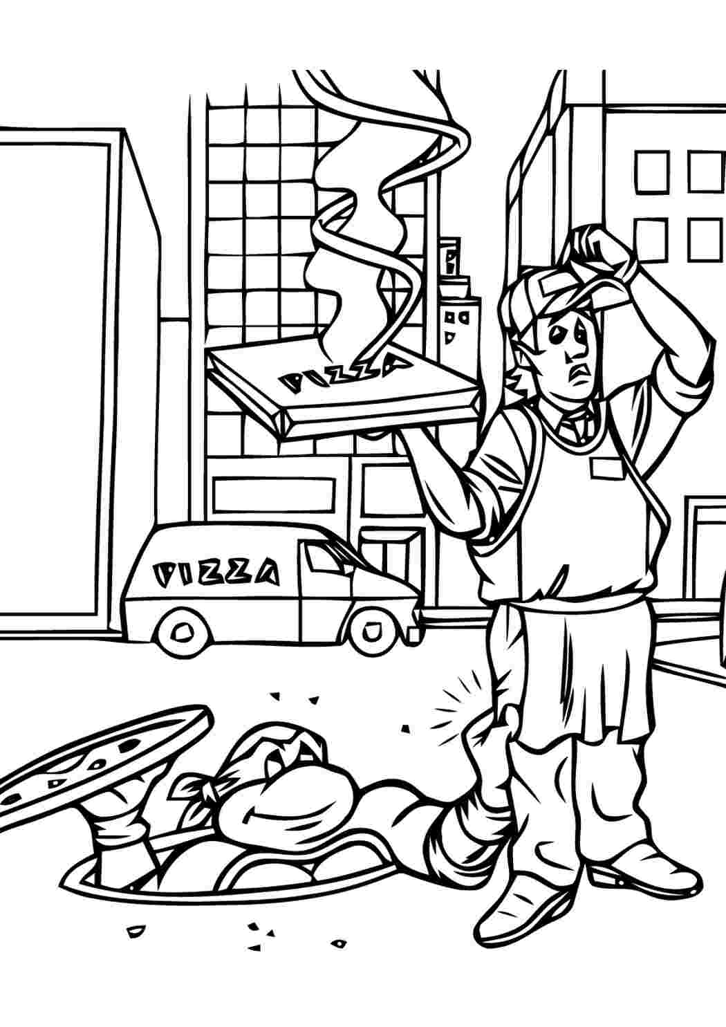 Раскраски черепашки ниндзя, раскраски, раскраски мальчикам, teenage mutant ninja turtles, доставка пиццы, люк Раскраски Черепашки Ниндзя 