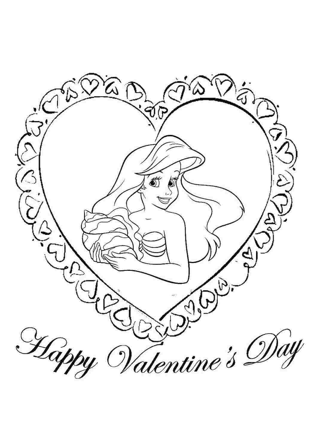 Раскраски Ариэль в сердце, с днем святого валентина праздник праздник, день Святого Валентина, любовь, сердце, Ариэль