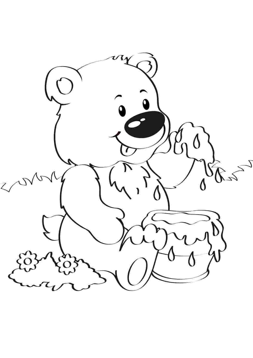 Раскраски Мишка с банкой меда Мёд мед, мишка, животные