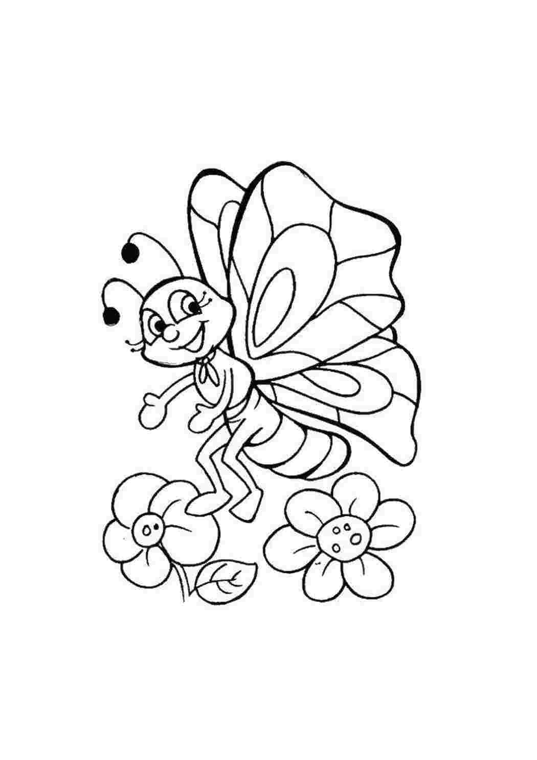 Раскраска Бабочки и цветы распечатать - Весна
