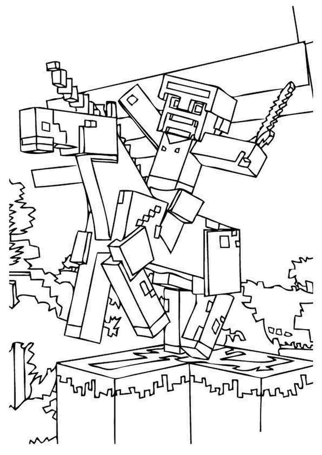 Раскраски картинки на рабочий стол онлайн Майнкрафт рыцарь на лошади Скачать раскраски для мальчиков