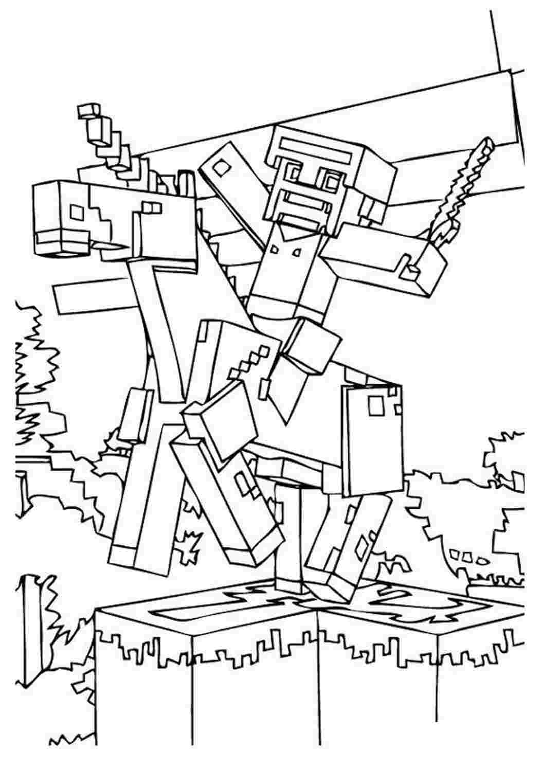 Майнкрафт верхом на единороге Скачать раскраски для мальчиков