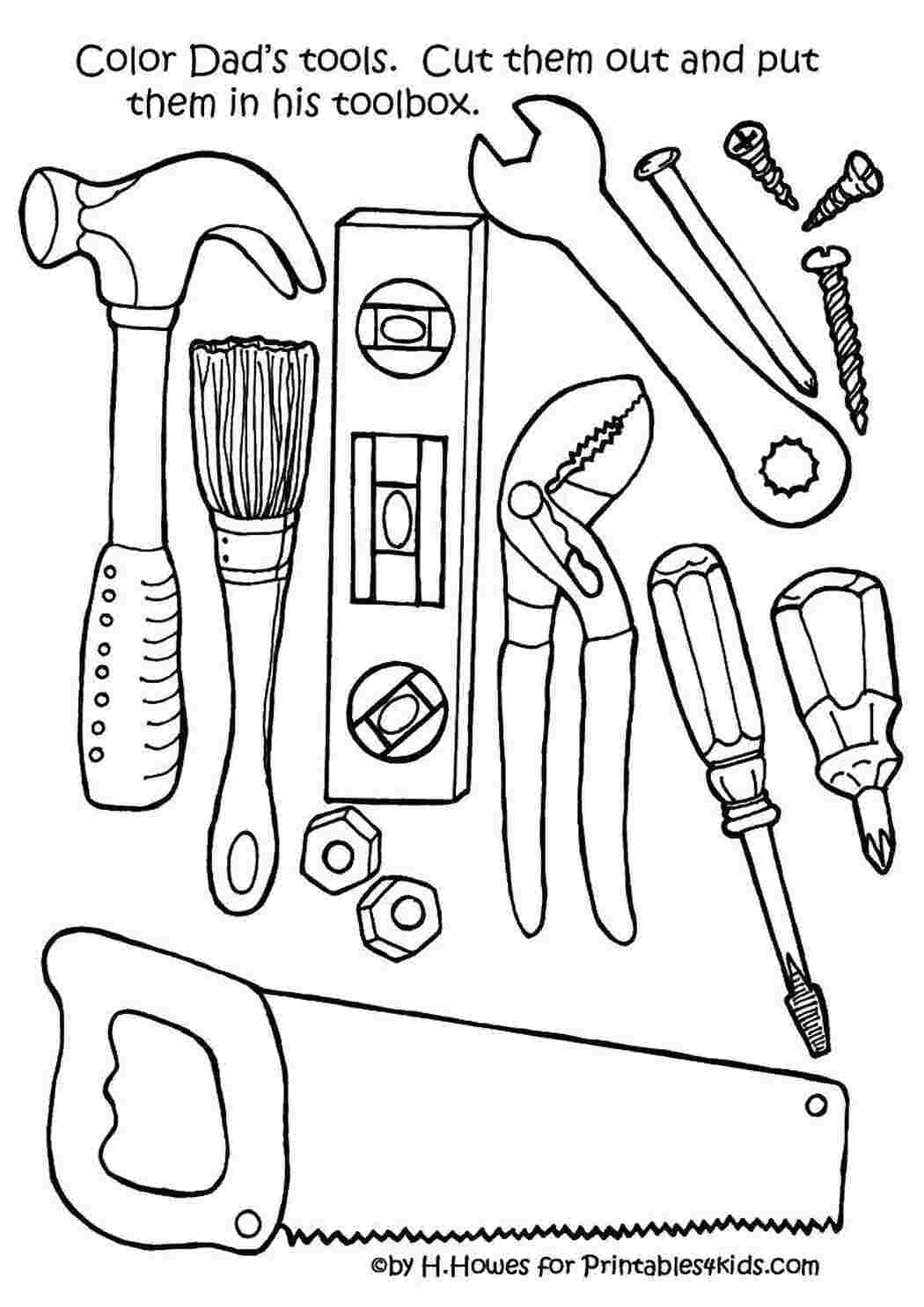 Раскраски Раскрась папины инструменты стройка Строитель, инструменты, стройка