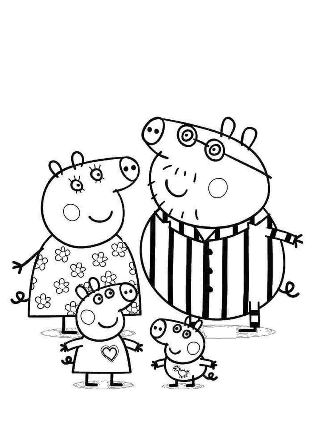 Раскраска Мама Свинка и дети, скачать и распечатать раскраску раздела Свинка Пеппа