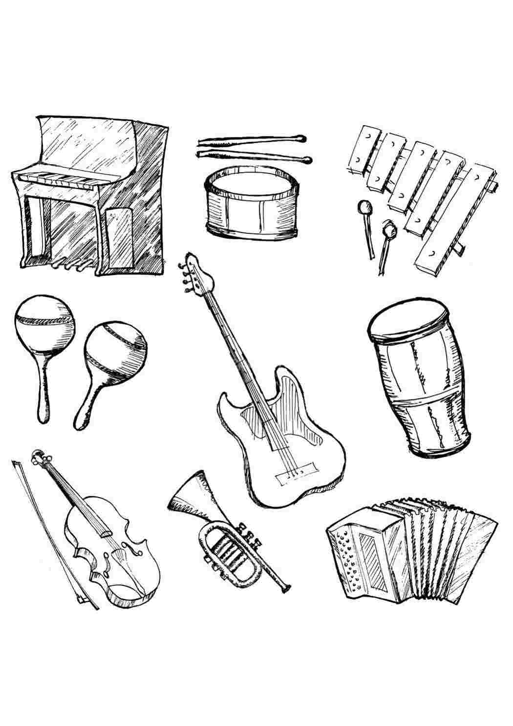 Раскраски Музыкальные инструменты Музыка Музыка, инструмент, музыкант, ноты