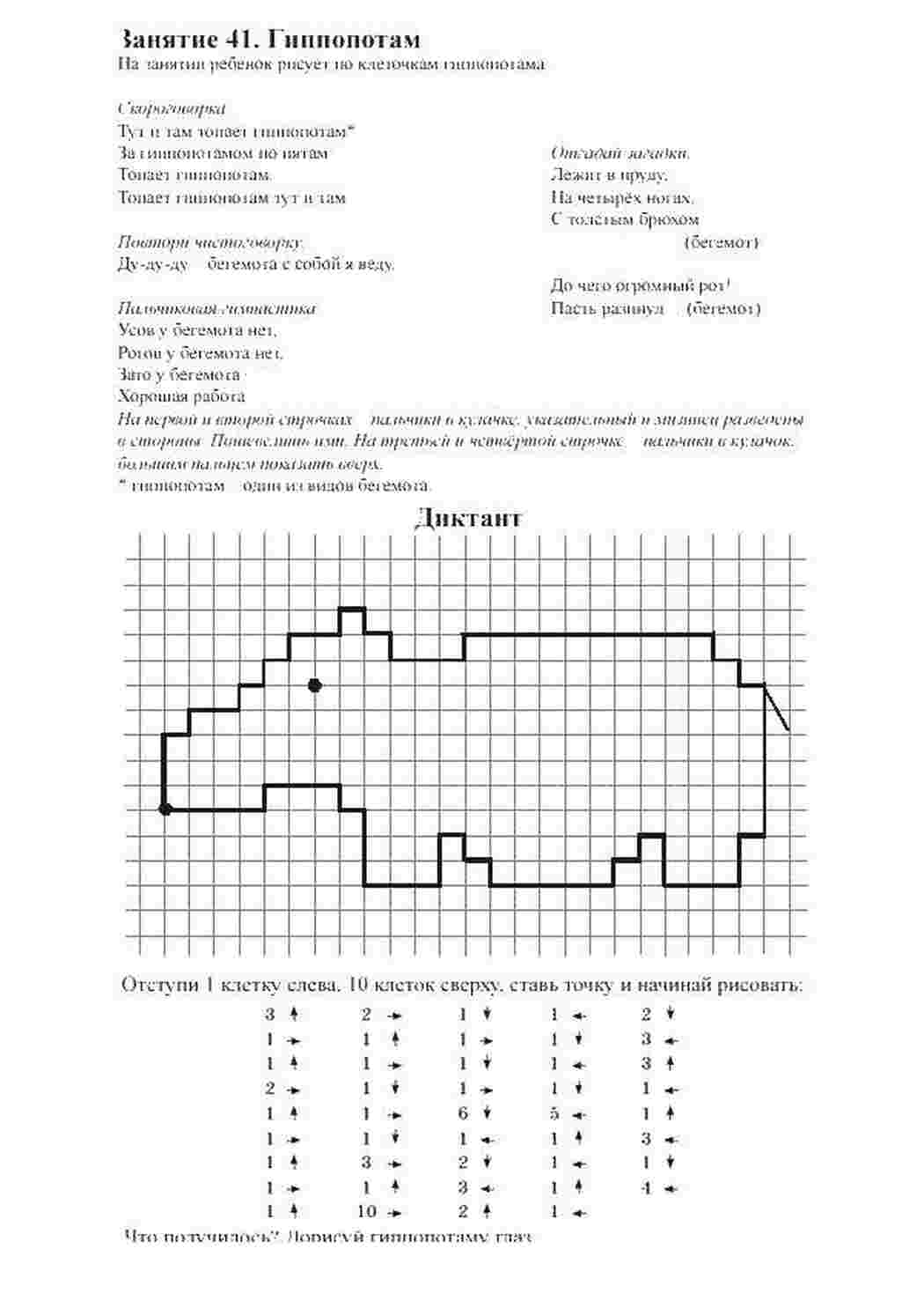 Раскраски Гиппопотам графический диктант математика, загадка, гиппопотам