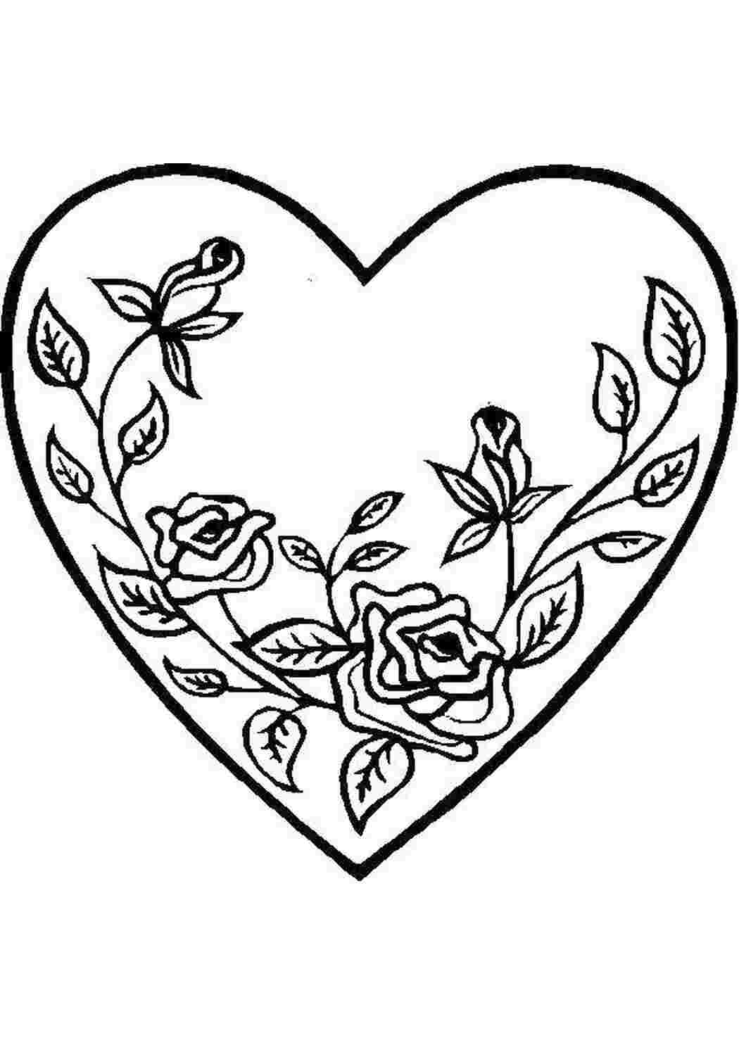 Раскраски Сердце и розы день святого валентина День Святого Валентина, любовь, сердце