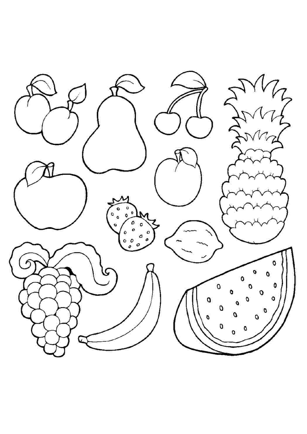 Раскраски Детские раскраски для раннего развития детей с фруктами и ягодами  изучаем съедобные фрукты и ягоды с детьми на примерах раскрасок