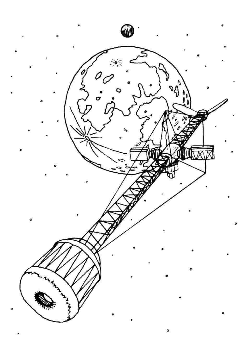 Раскраски Спутник в космосе космос Спутник, космос