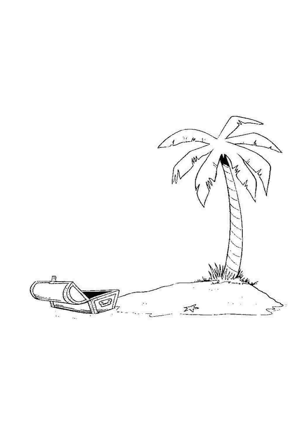 Раскраски Пальма на острове Лето пальма, сундук, остров