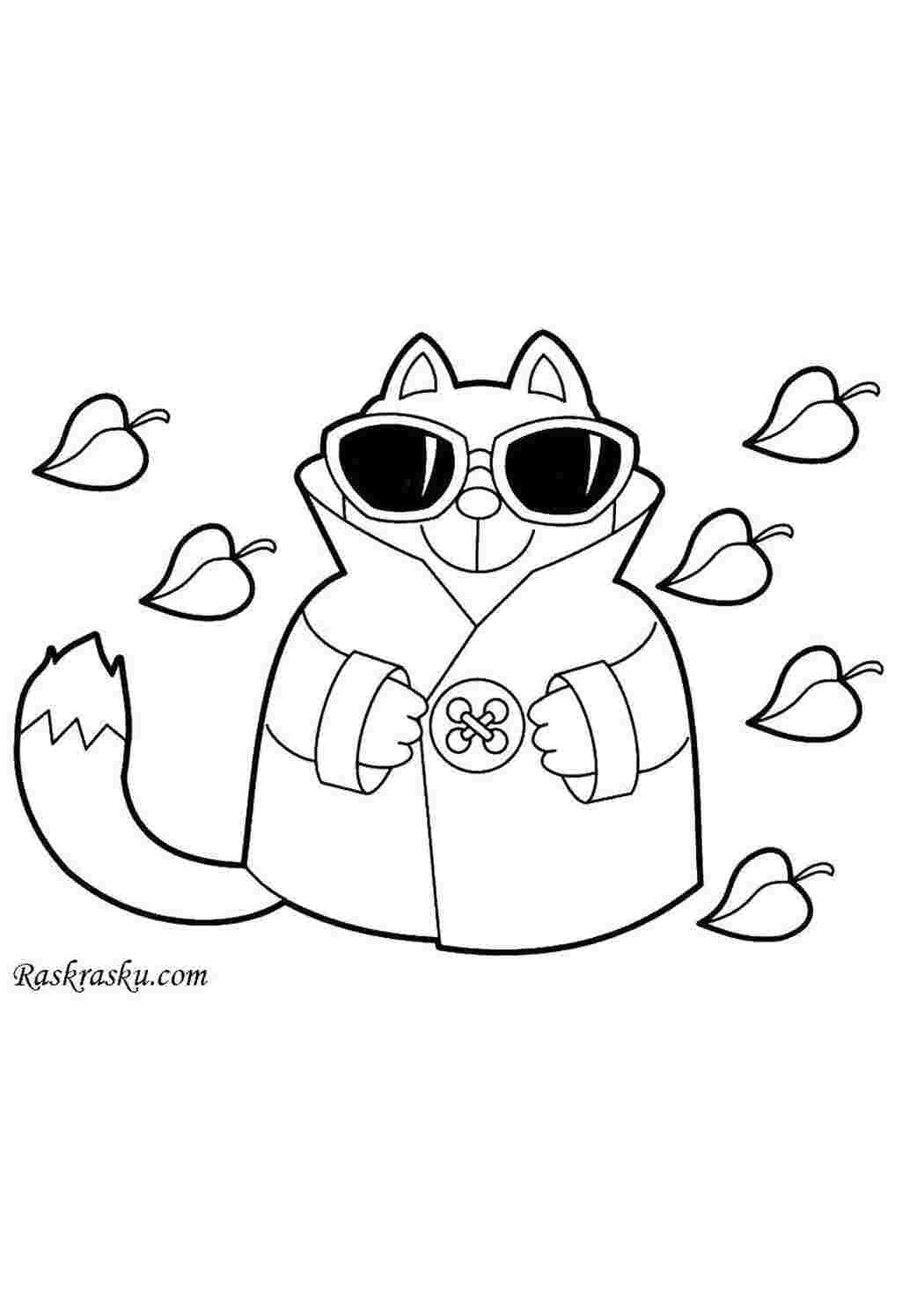 Раскраски Кот саймона в плаще и очках кот саймона кот, плащ, очки