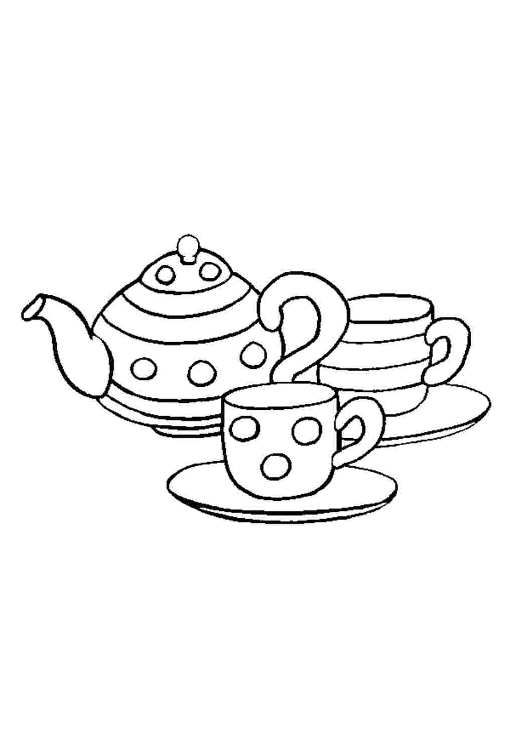 Раскраски Раскраски с изображениями посуды для девочек вилки ложки тарелки самовары чашки кружки