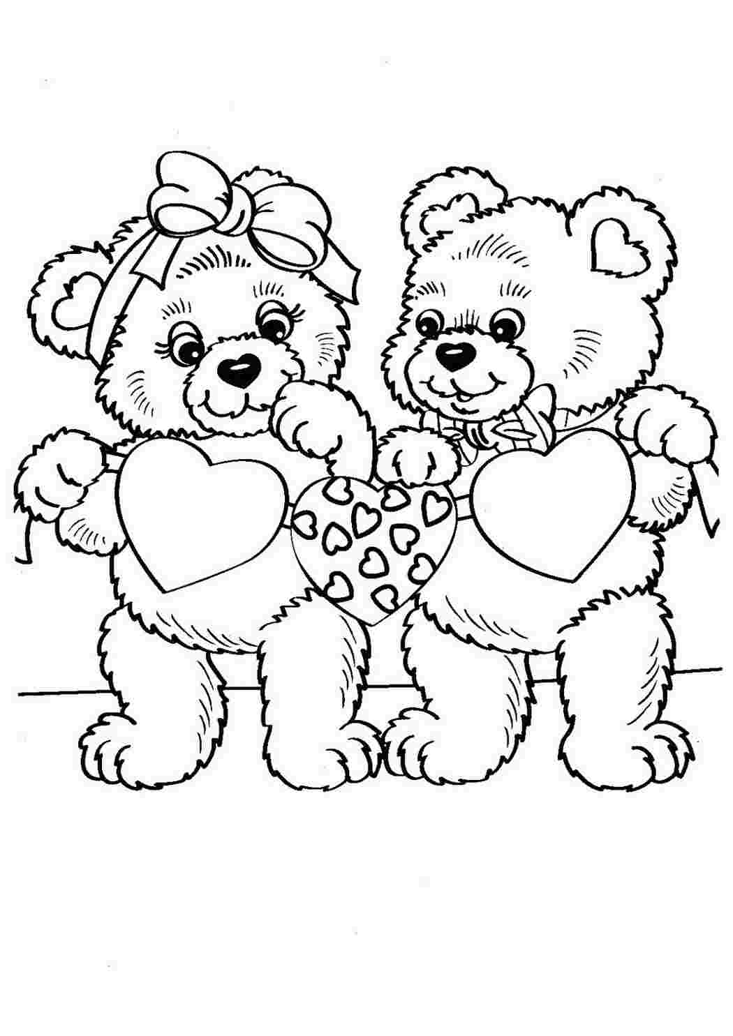 Раскраски картинки на рабочий стол онлайн Медвежата с сердечками из мультфильмов Распечатать раскраски для мальчиков