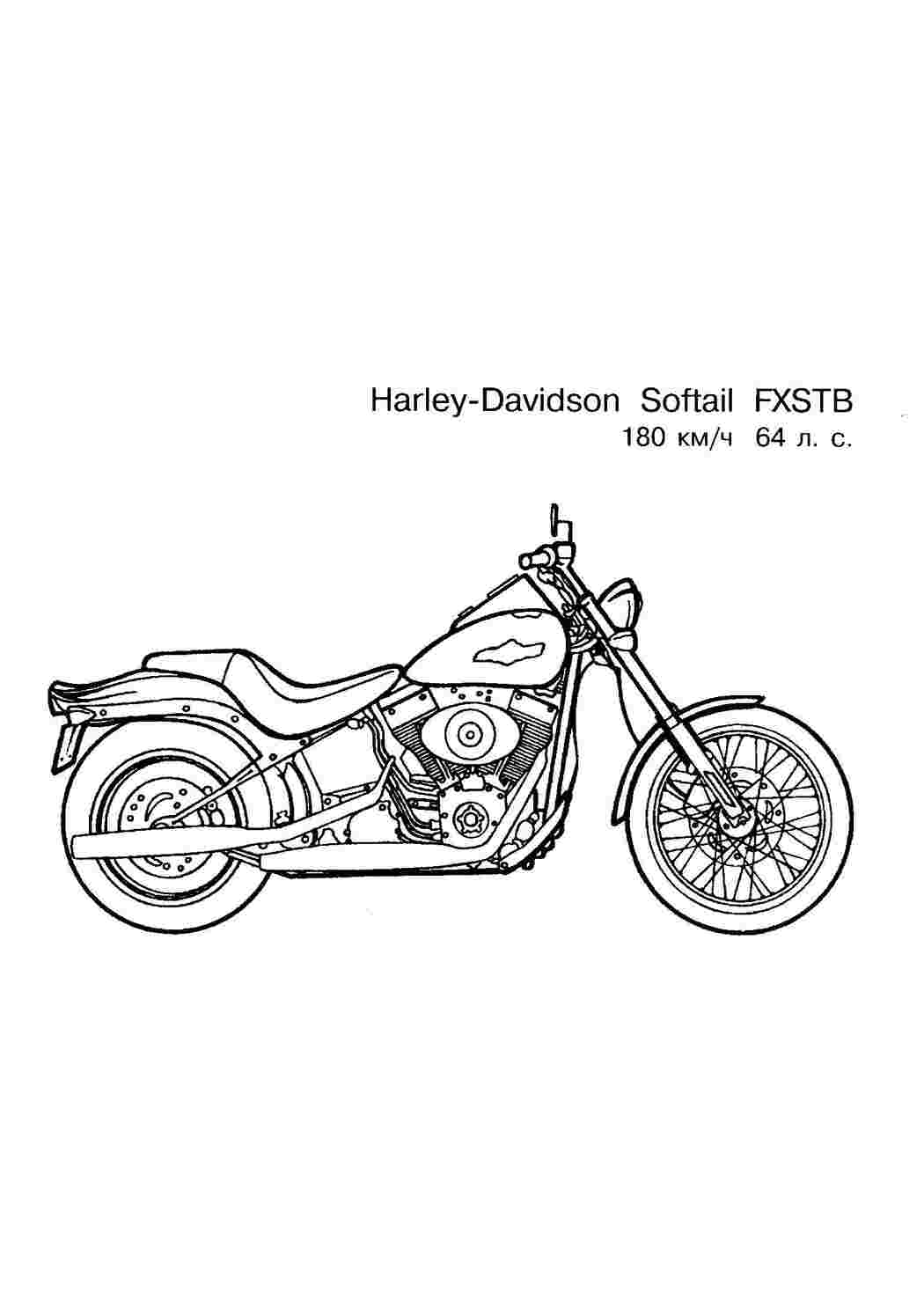 Мотоцикл harley davidson softail fxstb Распечатать раскраски для мальчиков