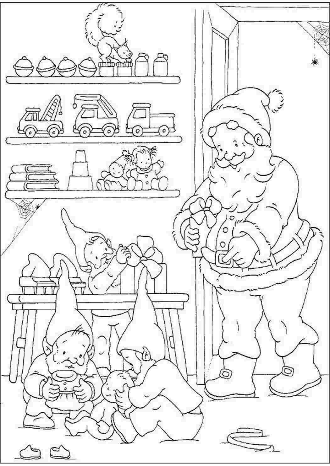 Раскраски Санта клаусы готовят подарки раскраски для маленьких санта, игрушки