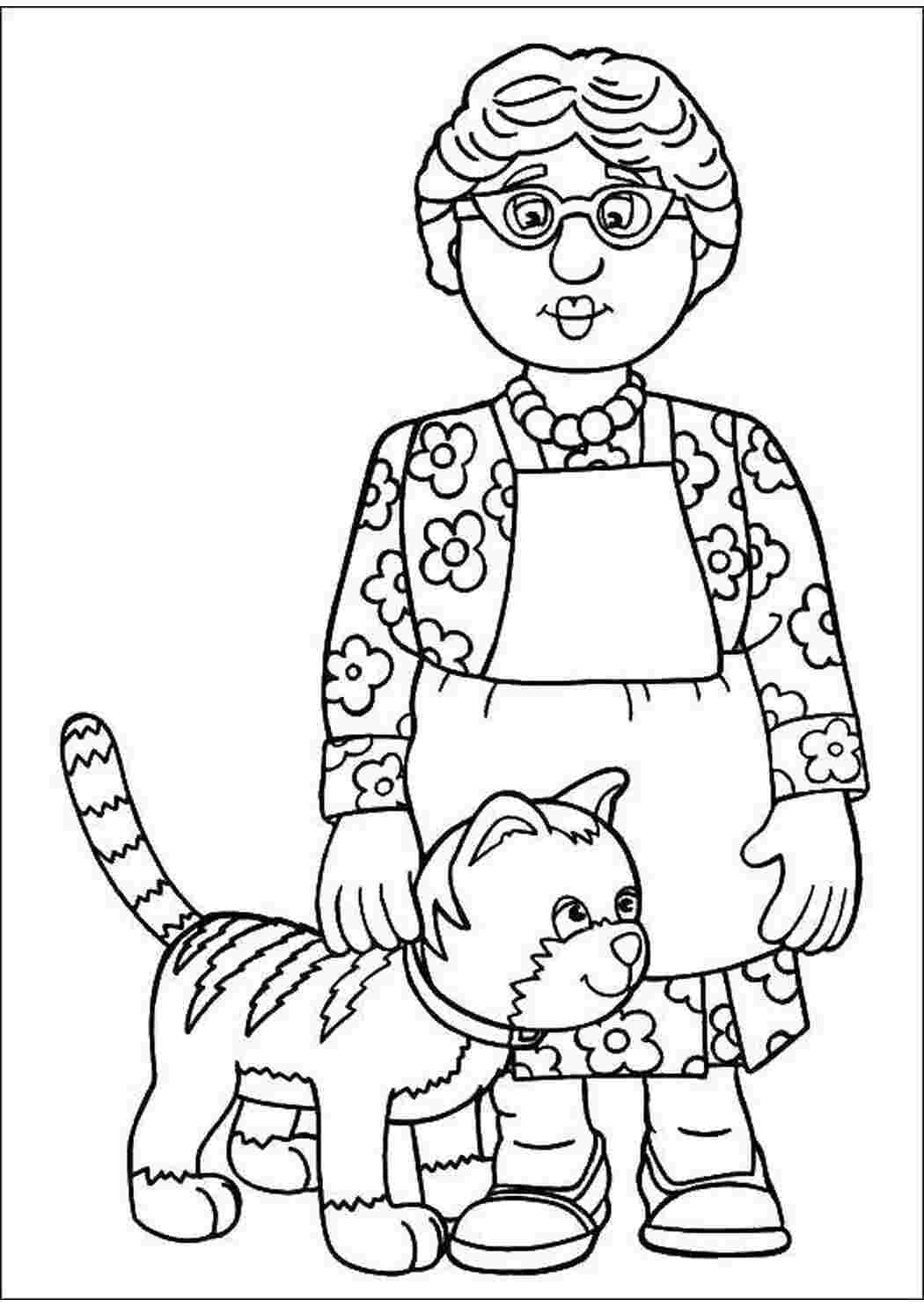 Раскраски Женщина с кошкой раскраски кошка, женщина