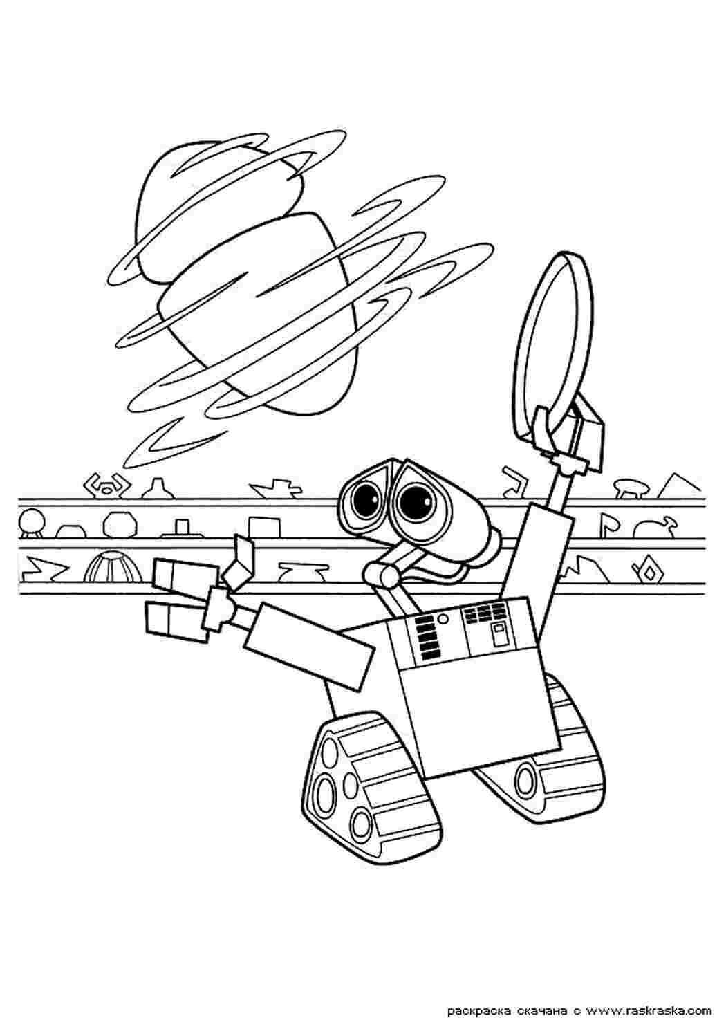 Раскраски ВАЛЛ-И, робот, кружится Раскраски ВАЛЛ-И 