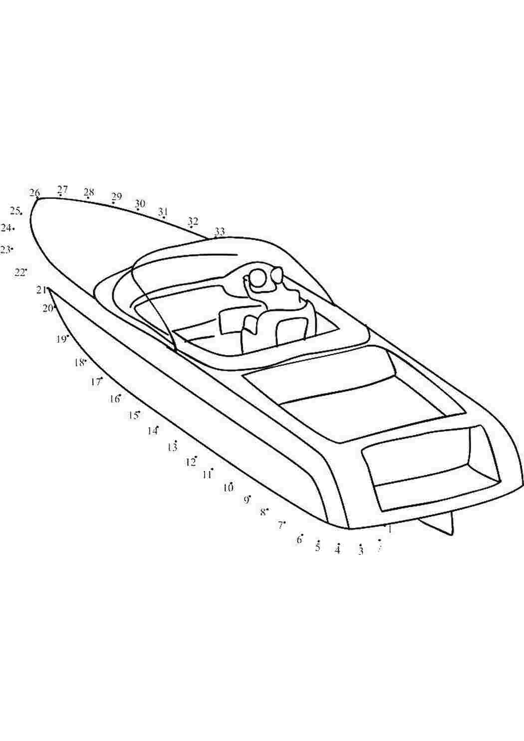 Раскраски Дорисуй катер по точкам катер катер, точки