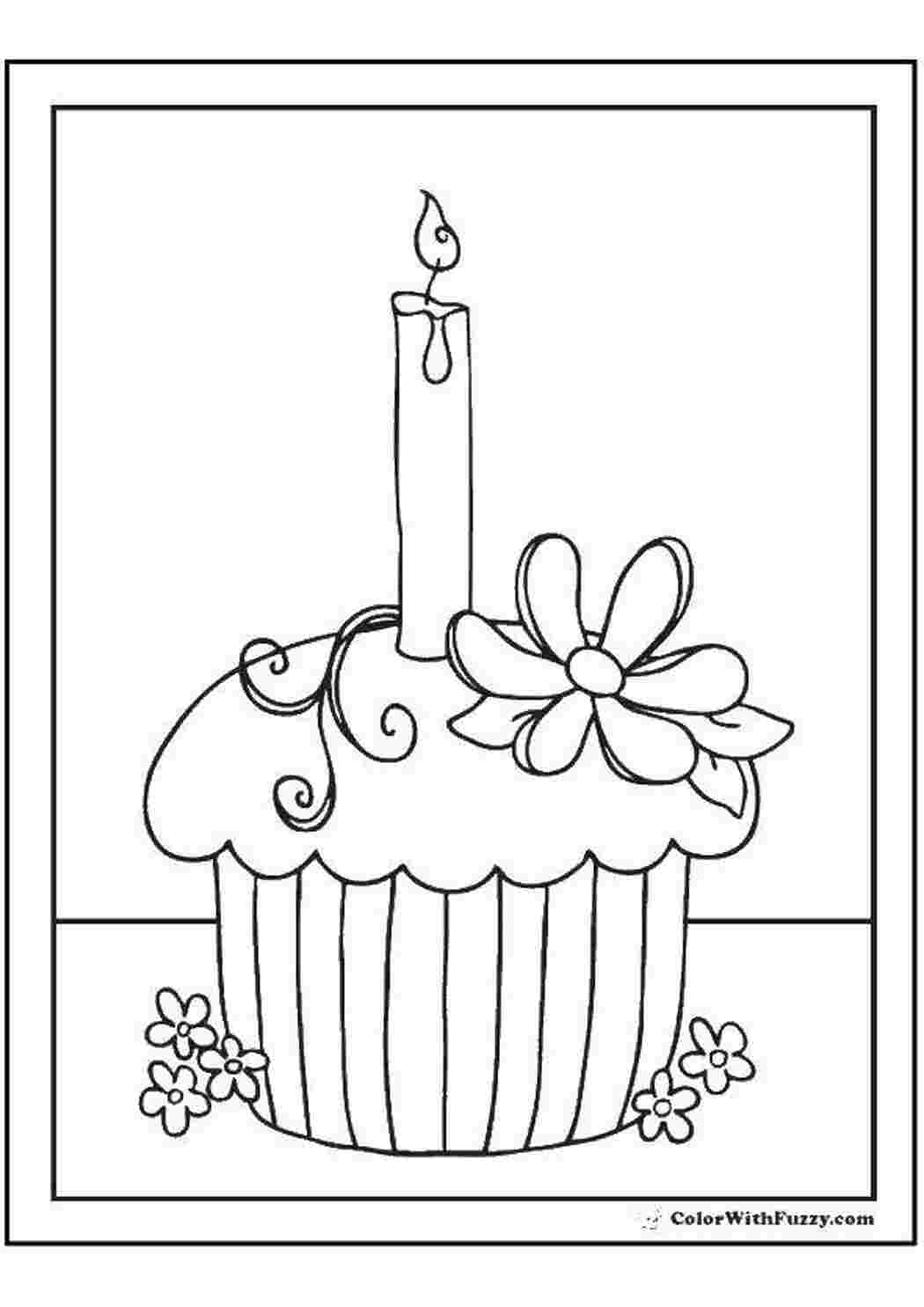 Раскраски Торт со свечой и ромашкой торты Торт, свеча, ромашка