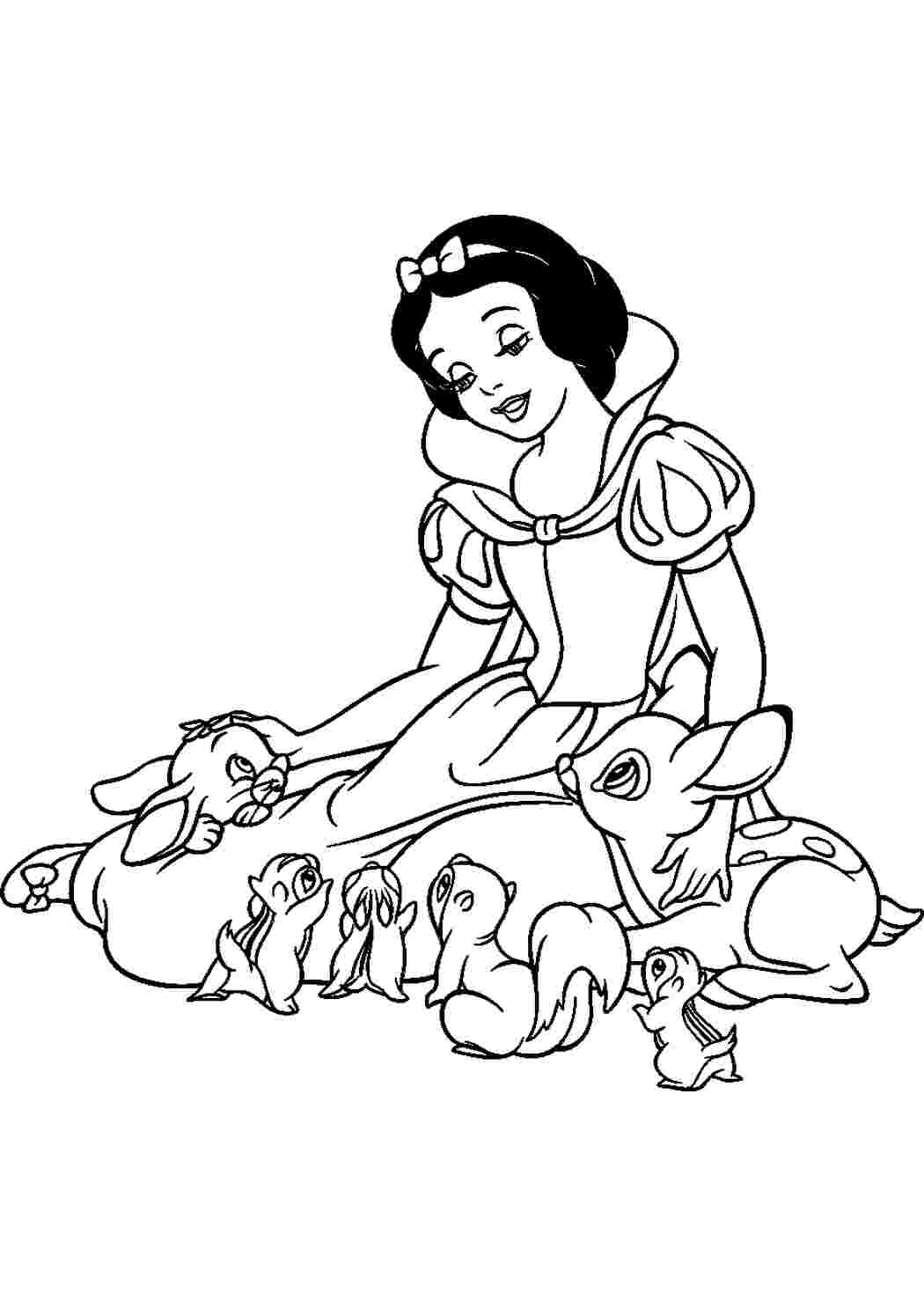 Раскраски Раскраска, Белоснежка, зверята, мультфильмы Раскраски Walt Disney 