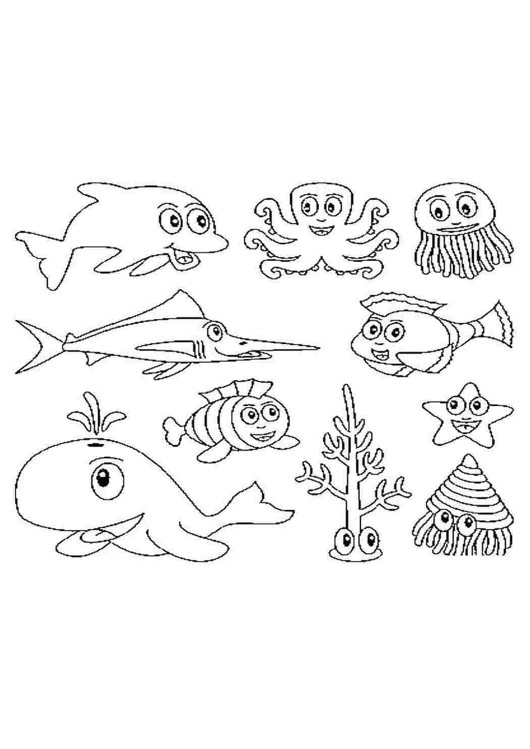 раскраски подводный мир, рыбы, море