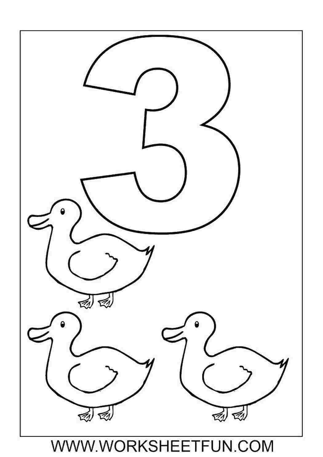 Раскраски Цифра три Учимся считать цифры, счет, утки, 3