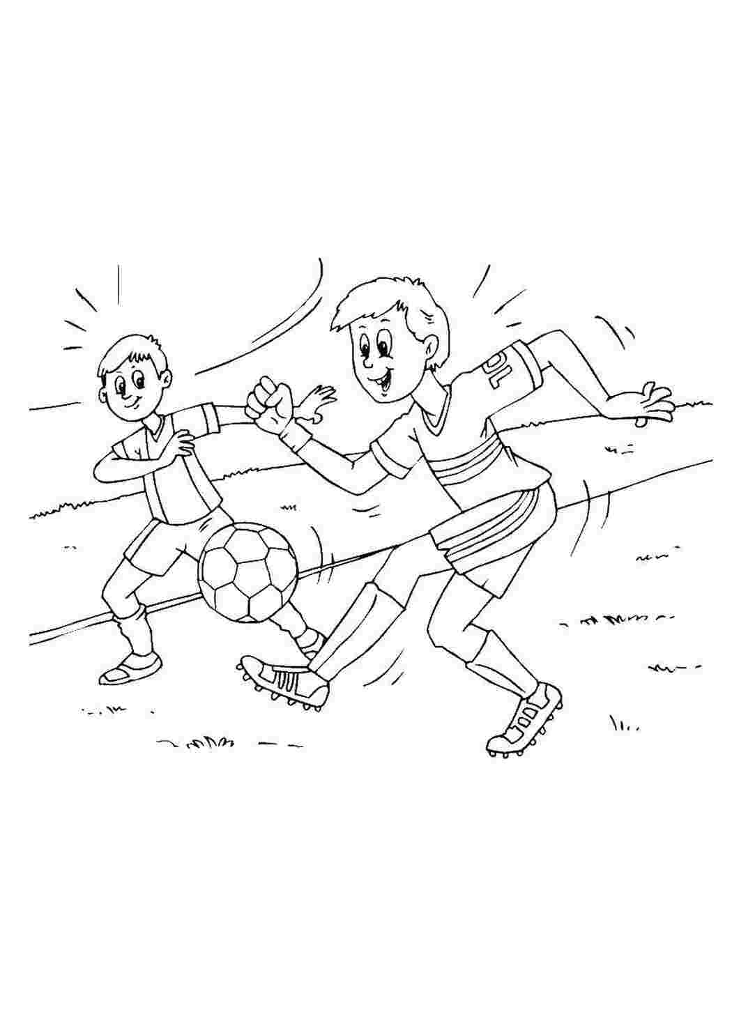 Раскраски Дети играют в футбол спорт Спорт, футбол, мяч, игра
