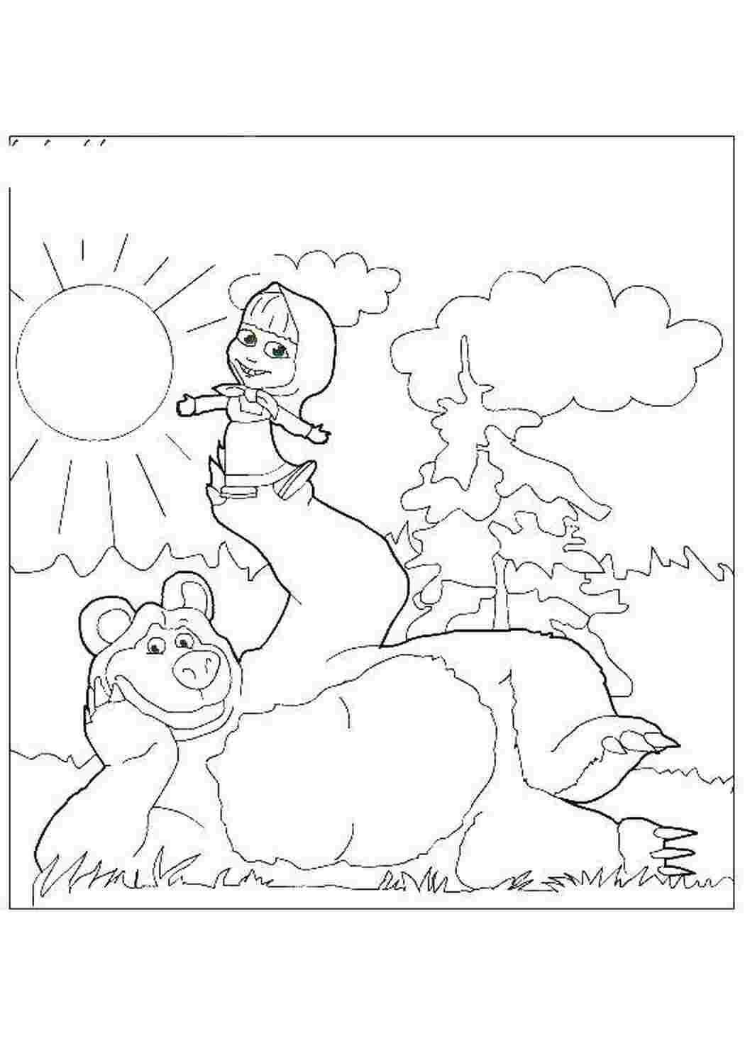 Раскраски Раскраски для детей про озорную Машу из мультфильма Маша и медведь  Маша и медведь на природе