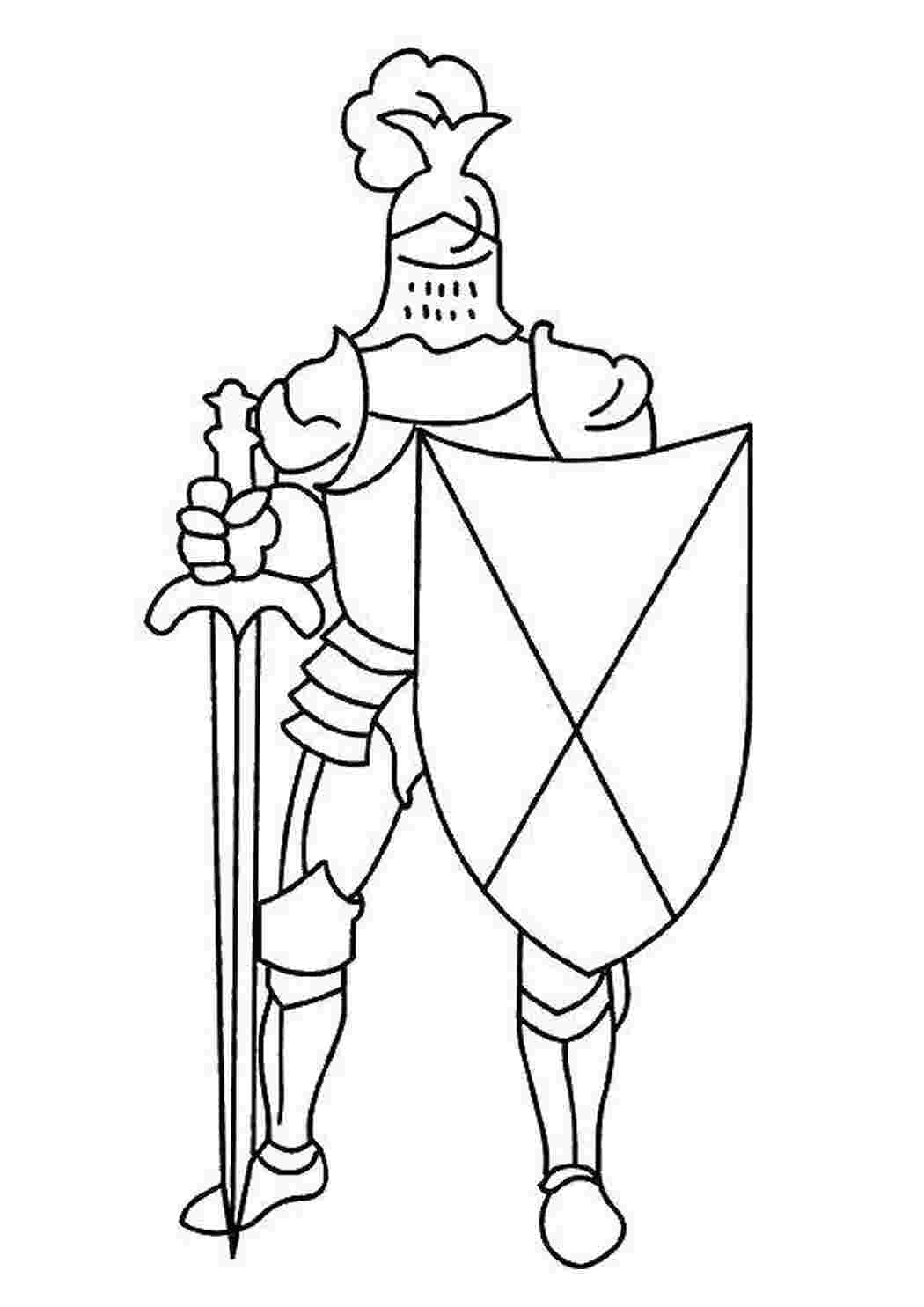 Раскраски Рыцарь с мечом и щитом Рыцари рыцарь, шлем, меч, щит