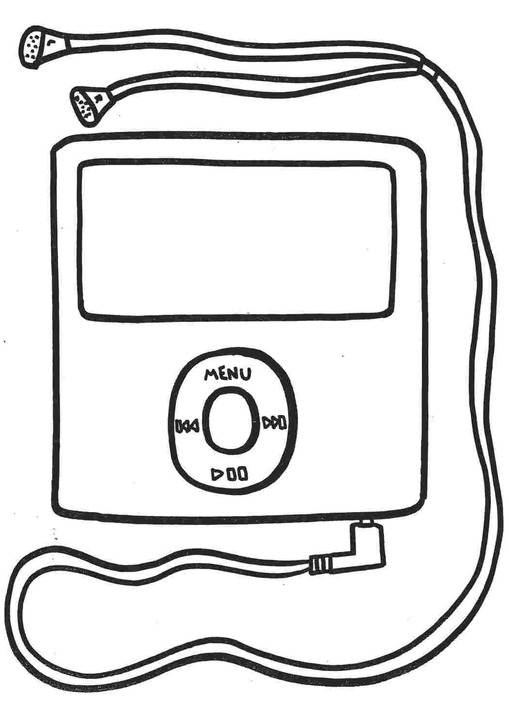 Раскраски, Плеер, телефон плеер, наушники, дисплей, Дворник слушает музыку.
