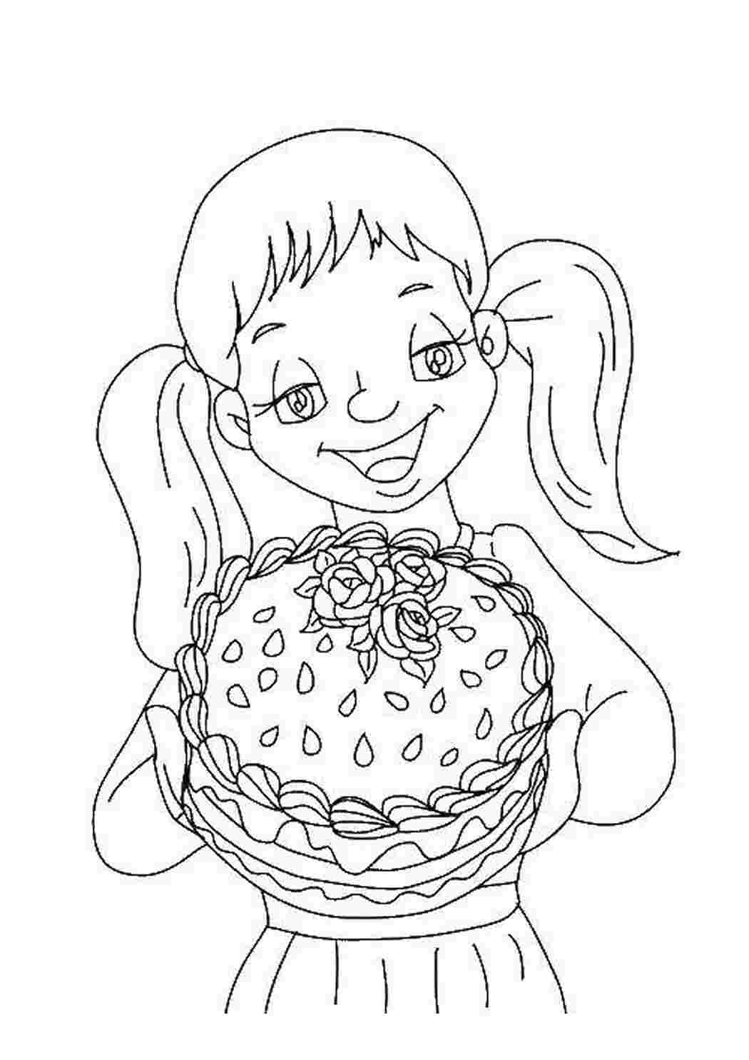 Раскраски Девочка с тортом торты Торт, еда, праздник