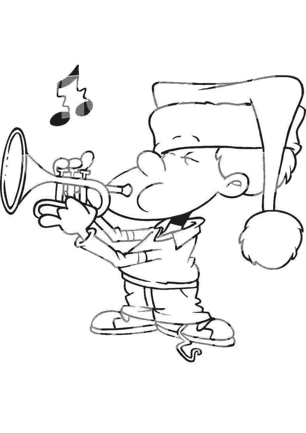 Раскраски Мальчик играет на трубе Музыка мальчик, труба, музыка